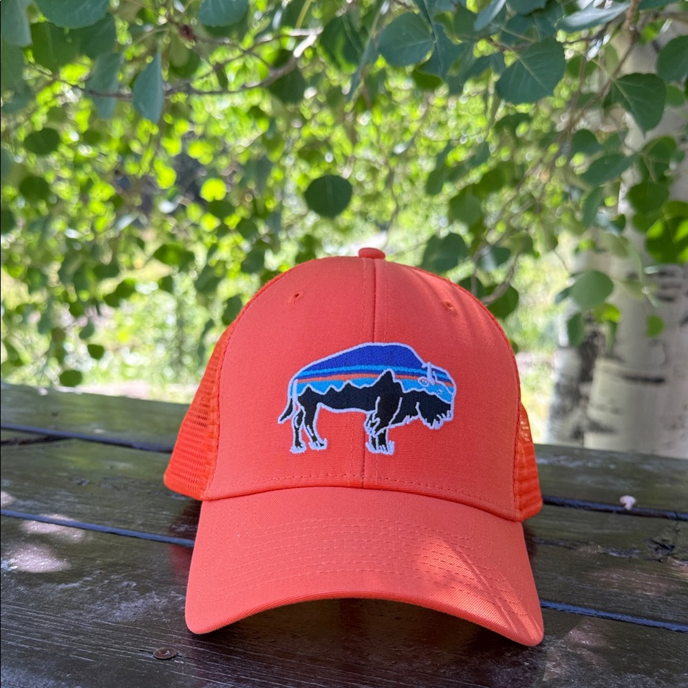 Patagonia Bright Orange Mesh Cap with Embroidery